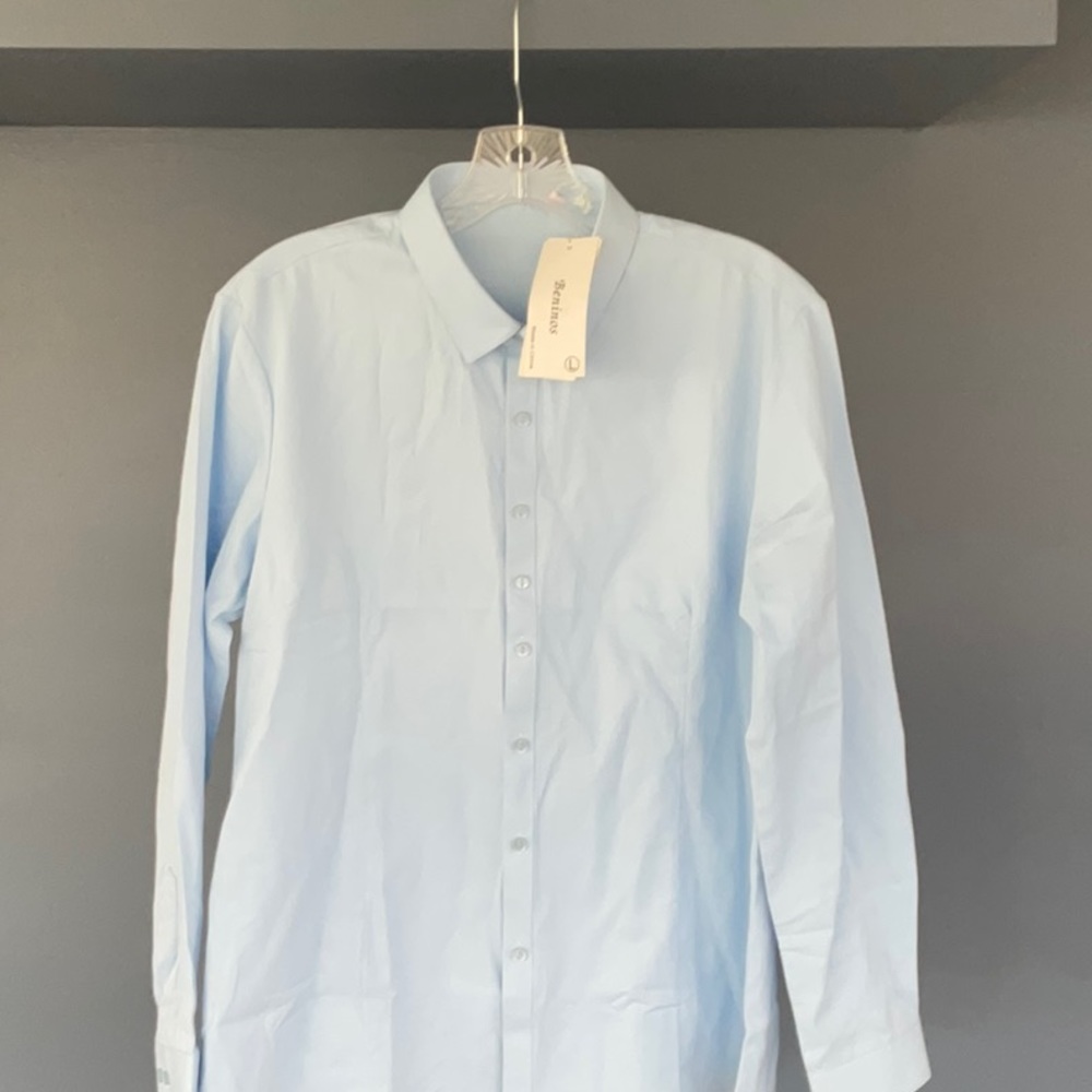 Benito’s Mens NET Long Sleeve Slim Fit Dress Shirt, Blue size L (41)
